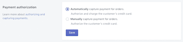 autorisation payment in shopify