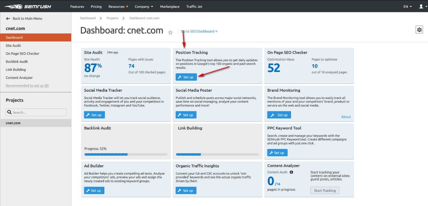 Position Tracking: Semrush