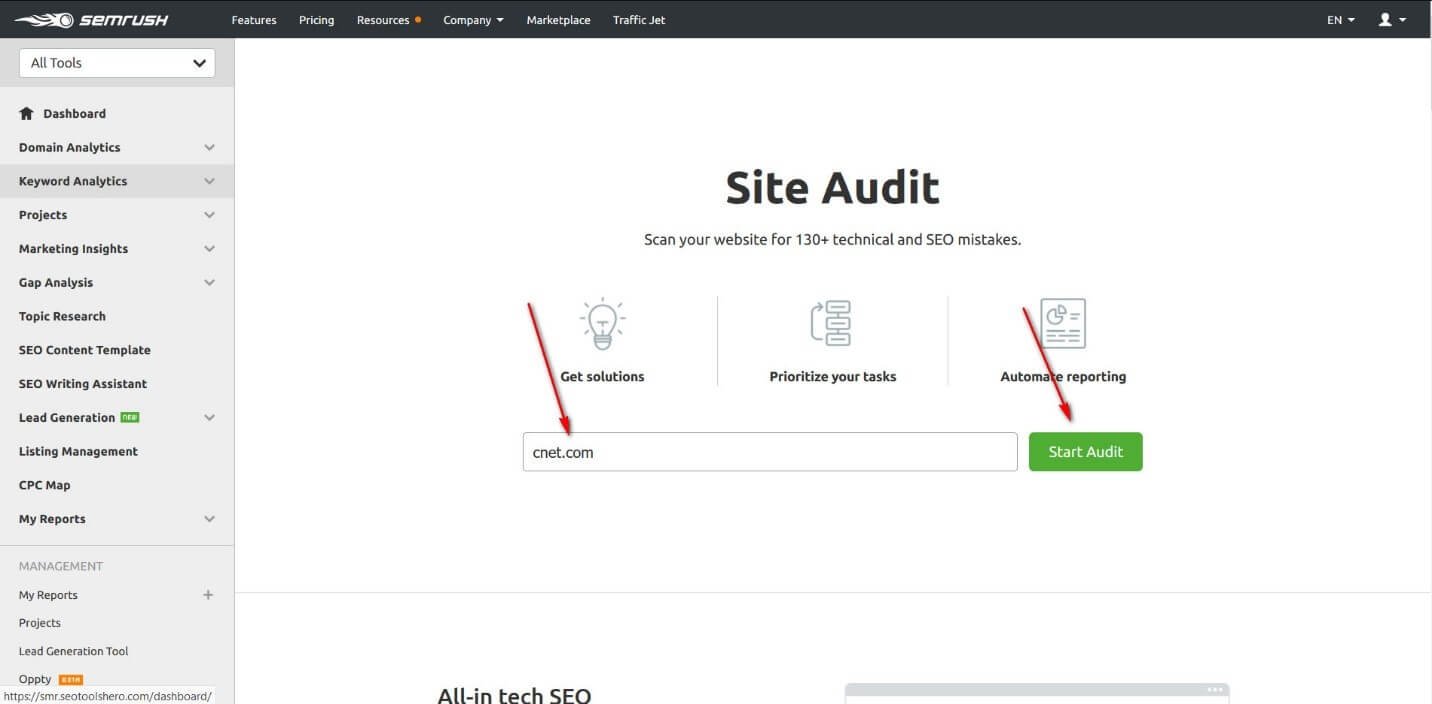 'Start Audit semrush 3