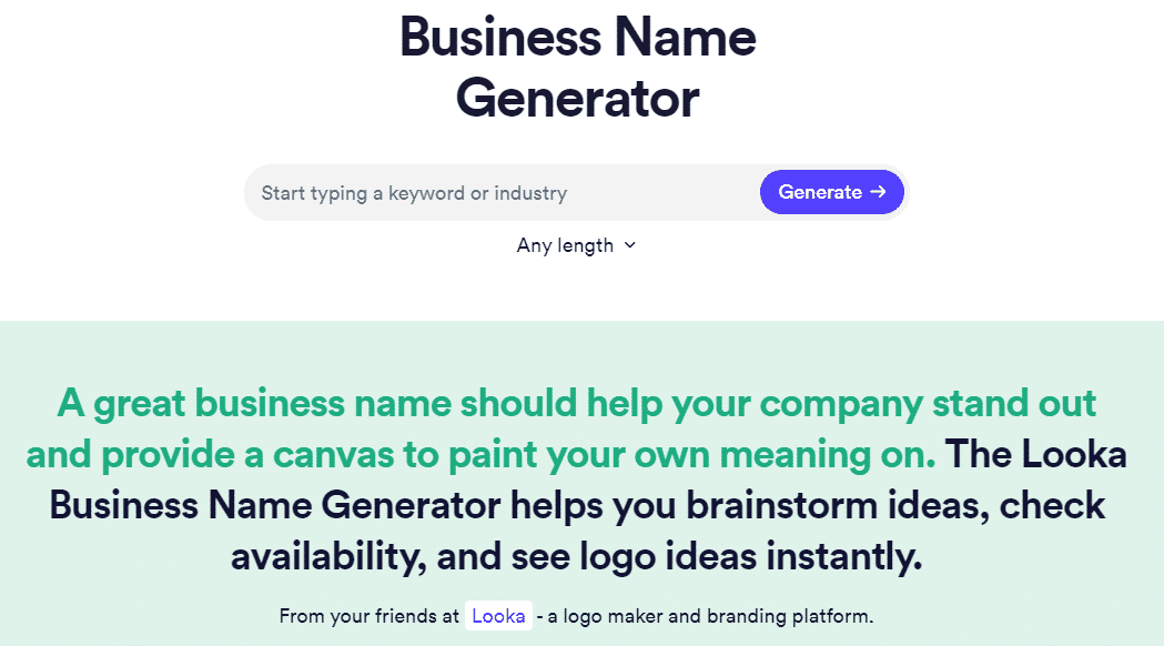 4. Looka Business Name Generator