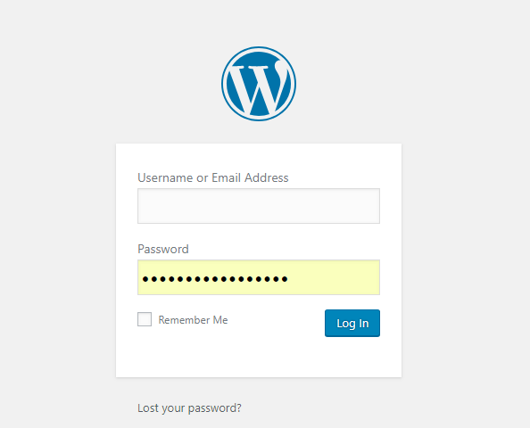 WordPress dashboard login screen