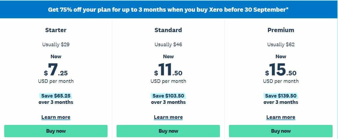 Xero Pricing Structure