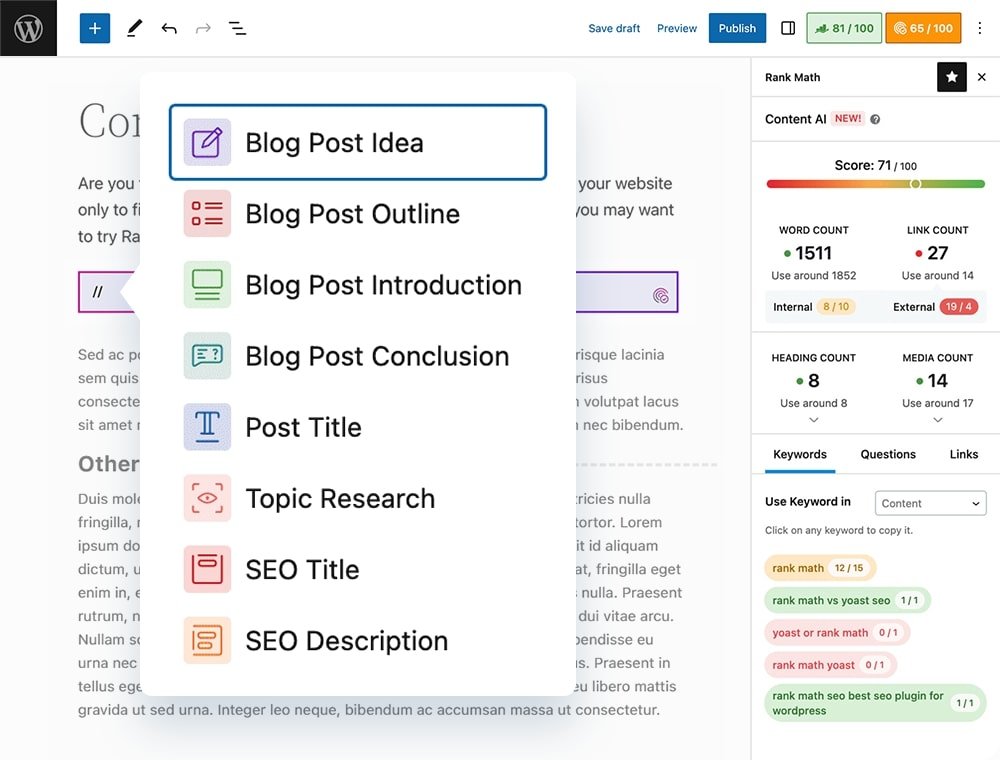 Rankmath ai content
