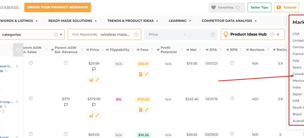 AMZScout supports multiple marketplaces